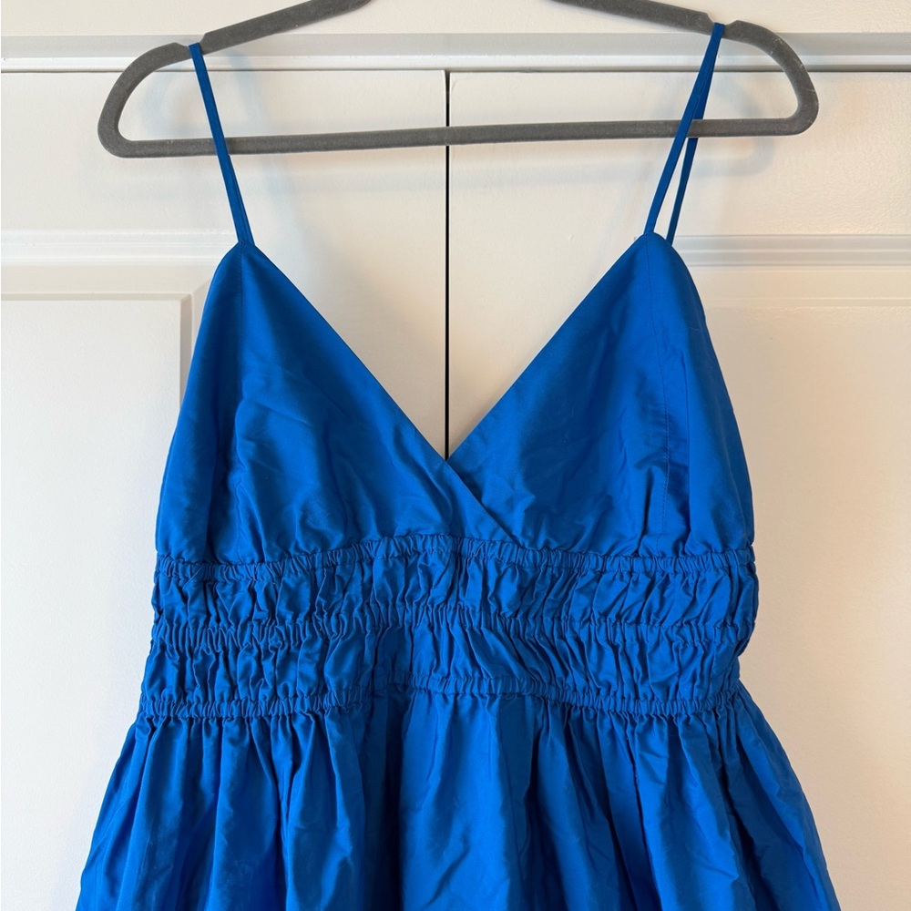 J. Crew V-neck Smocked Waist Dress in Cotton Poplin Blue Eyelet Size 16 - Picture 5 of 9